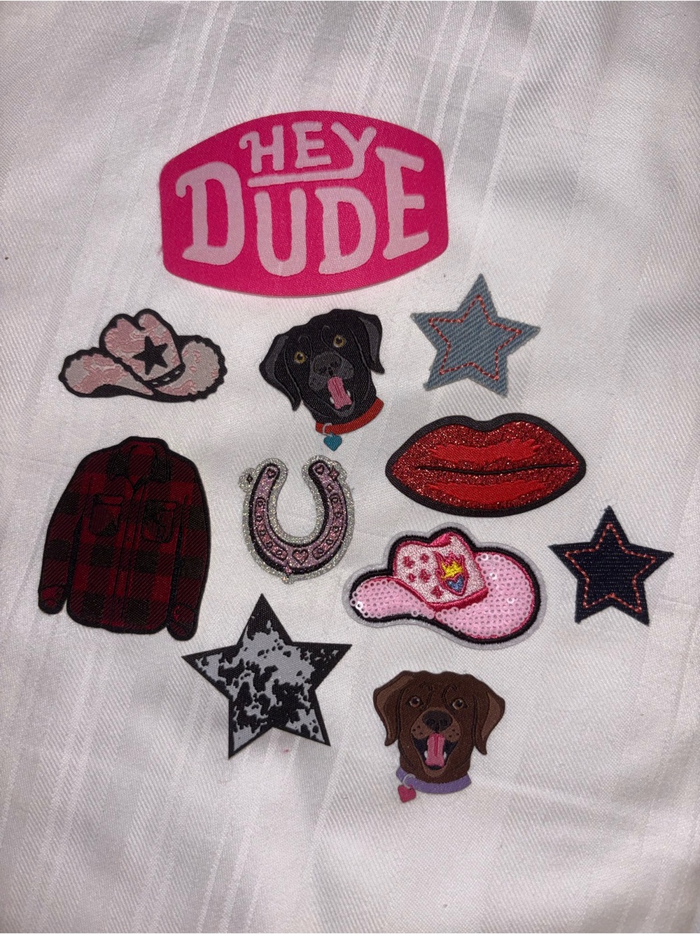 Hey Dude Iron-On Patch Set - Pink, Red, Black, Blue, Brown